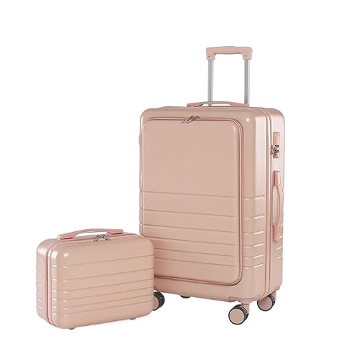 NESPIQ Handgepäck Koffer Gepäck-Koffer-Teileset, Handgepäck-Rollwagen Aus ABS + PC, Langlebiges Reisegepäck Großer Koffer (Color : Rosa, Size : 20+14in) von NESPIQ