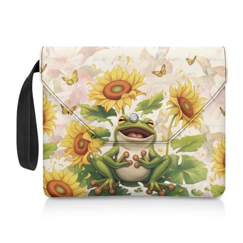 NETILGEN Buchhülle für Buchliebhaber, Buchhülle, Schutz, Taschenbuch, Geldbörse, Buchaufbewahrungstasche mit extra Tasche, Leseliebhaber, Geschenke, Frosch, Sonnenblume von NETILGEN