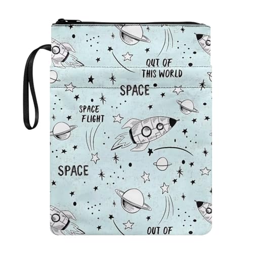 NETILGEN Rocket Planet Buchhülle für Buchliebhaber, Geschenke, 29 x 22,1 cm, Reißverschluss, Buchschutz, Taschenbuch, Hardcover, für Teenager, Erwachsene, Studenten, Blau von NETILGEN