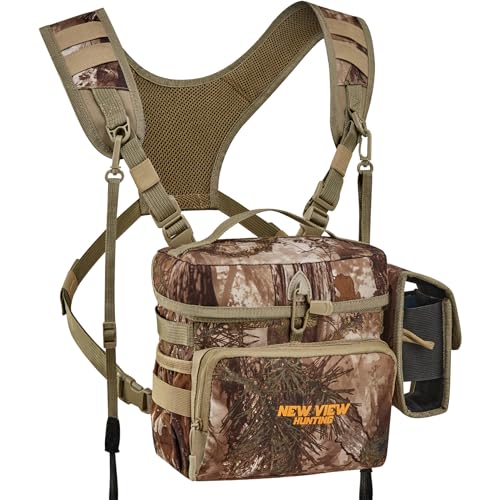 NEW VIEW Fernglas-Geschirr-Brusttasche mit abnehmbarer Entfernungsmesser-Tasche, verstellbares Bino-Geschirr und Regenschutz, ideal für die Jagd, Camouflage, Größe L von NEW VIEW