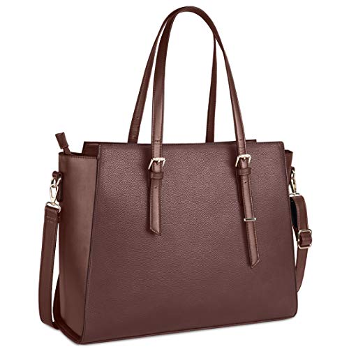 Handtasche Damen Shopper Damen Große Dunkelbraun Gross Laptop Tasche 15.6 Zoll Elegant Leder Umhängetasche für Büro Arbeit Schule von NEWHEY