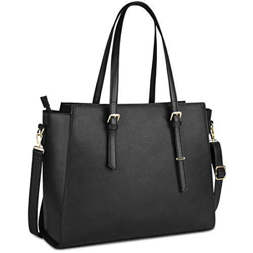 NEWHEY Handtasche Damen Shopper Damen Große Schwarz Gross Laptop Tasche 15.6 Zoll Elegant Leder Umhängetasche für Büro Arbeit Business Schule von NEWHEY
