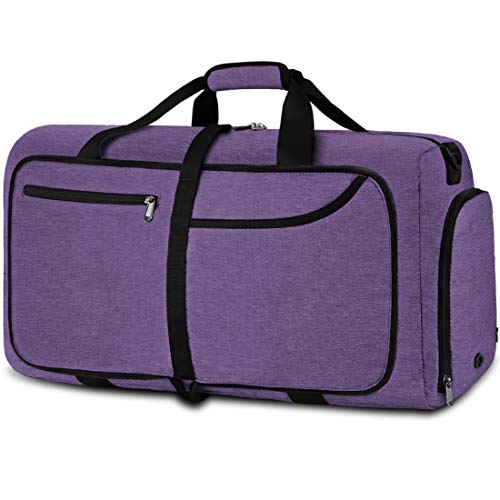 NEWHEY Reisetasche Groß 40L 65L Faltbare Reisetaschen Leichte Sporttasche für männer mit Schuhfach für Weekender Herren Damen Duffel Taschen (Purple-40L) von NEWHEY