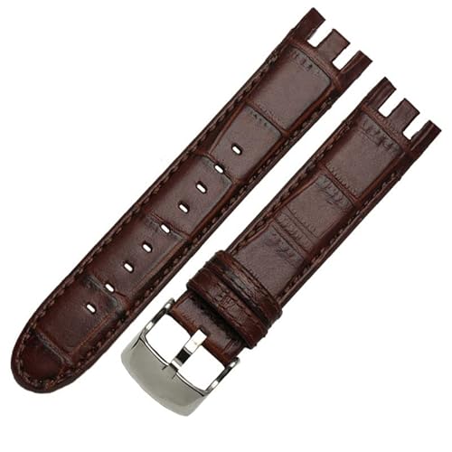 NEWNAN Echtes Leder-Uhrenarmband für Swatch YRS403 412 402G Uhrenarmband 21 mm Armband Herren-Uhrenarmband mit gebogenem Ende von NEWNAN