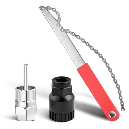 NEXMEE Demontagewerkzeug für Fahrradkassette, bestehend aus 1 Kettenschlüssel und einem Kassettenwerkzeug/2 Schlüssel-Ringschloss für Kassette (rot) von NEXMEE