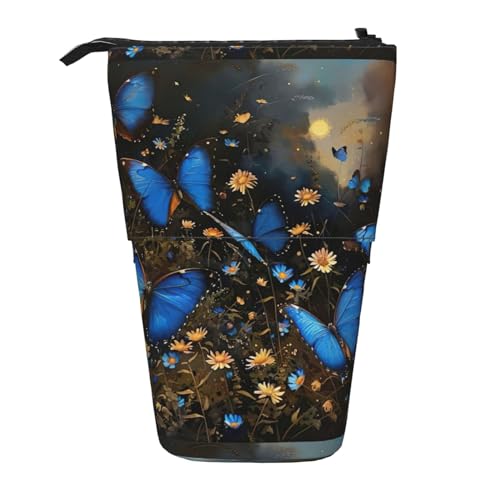 NEZIH Teleskop-Federmäppchen, Motiv: blaue Schmetterlinge, multifunktional, Schreibwaren, Kosmetik, Aufbewahrungstasche, Bürogeschenk von NEZIH