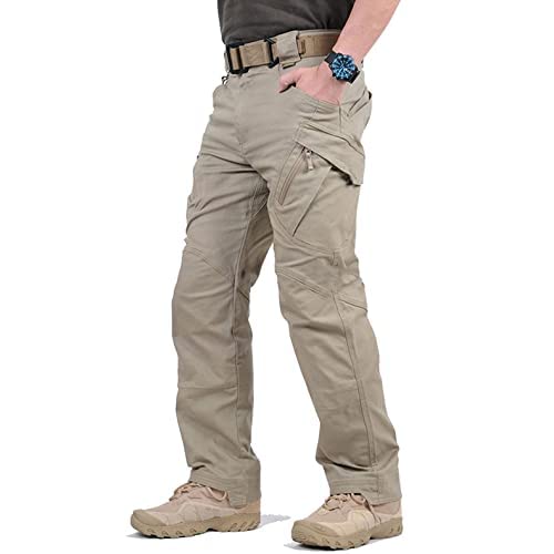 Soldier Tactical Waterproof Pants Outdoor Combat Hiking, Mens Tactical Cargo Work Pants Ripstop Water Repellent Cargo Pants (Khaki,L) von NICEYY