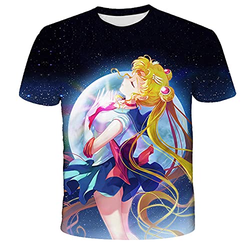 NICHIYO Sailor Moon T-Shirt Unisex 3D Druck Sommer Rundhalsausschnitt Männer Sport Freizeit Kurzarm Fitness Outdoor T-Shirt Kinder-T-Shirts (3,4XL) von NICHIYO