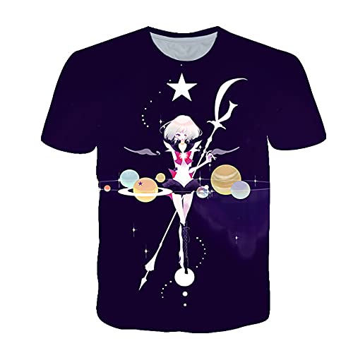 NICHIYO Sailor Moon T-Shirt Unisex 3D Druck Sommer Rundhalsausschnitt Männer Sport Freizeit Kurzarm Fitness Outdoor T-Shirt Kinder-T-Shirts (6,4XL) von NICHIYO