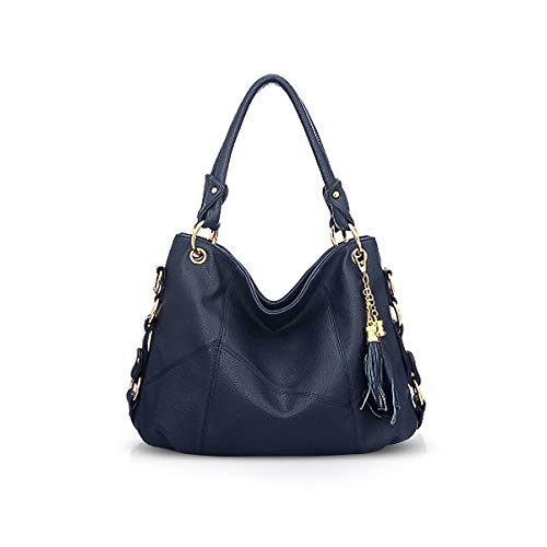 NICOLE & DORIS Damen Handtasche Groß Designer Umhängetasche Leder Tote Bag Shopper Handtasche Elegant Tasche mit Quaste Blau von NICOLE & DORIS