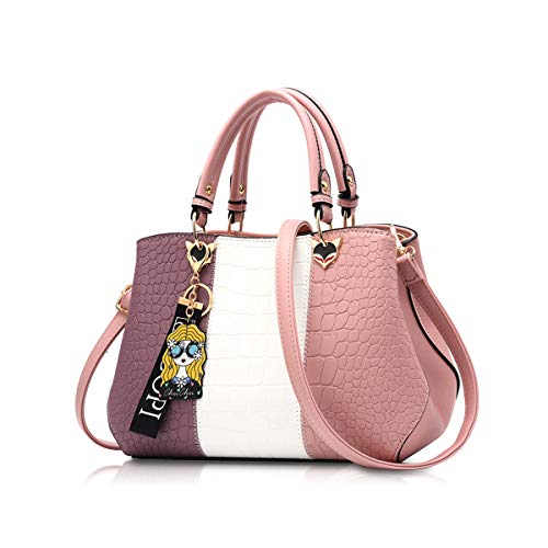 NICOLE & DORIS Damen Handtasche Umhängetasche Henkeltasche Kuriertasche Elegant Damen Handtaschen mit Kaninchen Pelz Kugel Plüsch Schlüsselring Pink 2 von NICOLE & DORIS
