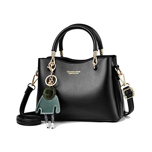 NICOLE & DORIS Damen Handtasche mit großer Kapazität PU Leder Schultertasche Shopper Casual Umhängetasche Designer Tasche mit Anhänger Schwarz von NICOLE & DORIS