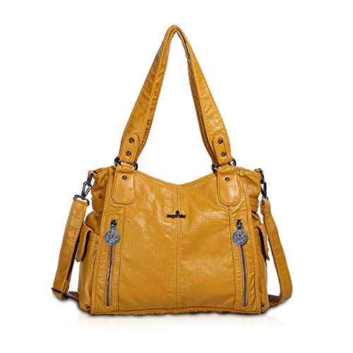 NICOLE & DORIS Damen Handtaschen Groß Retro Schultertasche Hobo Bag Leder Frauen Umhängetasche Gelb von NICOLE & DORIS