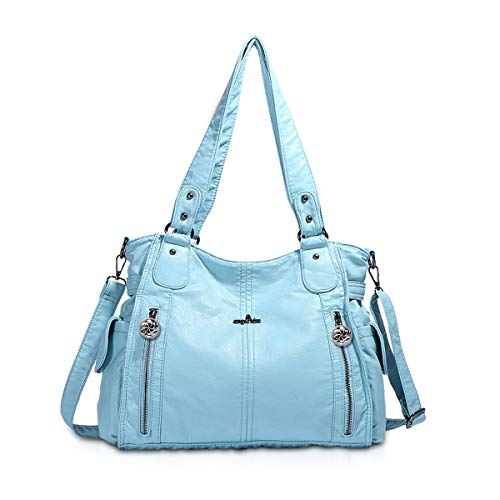 NICOLE & DORIS Damen Handtaschen Groß Retro Schultertasche Hobo Bag Leder Frauen Umhängetasche Hellblau von NICOLE & DORIS