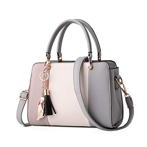 NICOLE & DORIS Damen Handtaschen Quasten Taschen Reißverschluss Schultertaschen Einkaufstasche Umhängetasche für Damen PU Leder Tasche Mit Anhänger Grau von NICOLE & DORIS