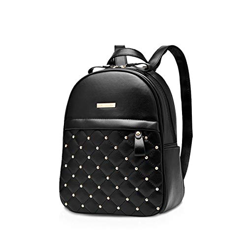 NICOLE & DORIS Damen Mode Rucksack Schultasche Rucksack Umhängetasche mit Niet Leicht Gitter Beiläufig Tagesrucksack PU Leder Schwarz von NICOLE & DORIS