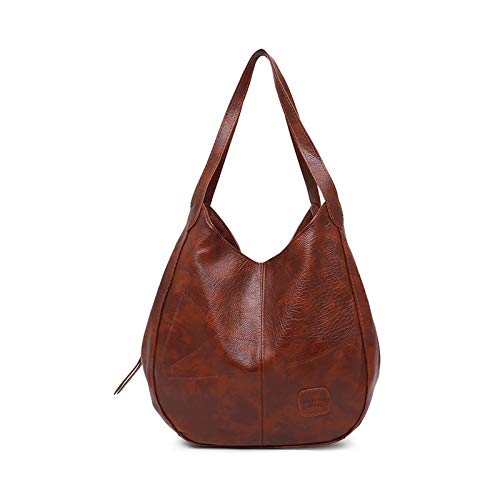 NICOLE & DORIS Damen Tasche Mode Handtasche Weiches Leder Henkeltasche Retro Shopper Casual Umhängetasche Frauen Designer Schultertasche Braun von NICOLE & DORIS