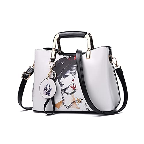 NICOLE & DORIS Elegante Handtasche Damen Designer Schultertasche Shopper Frauen Umhängetasche Mode Taschen mit Schönem Muster Henkeltasche Personalisierte Top Griff Tasche Weiß 2 von NICOLE & DORIS