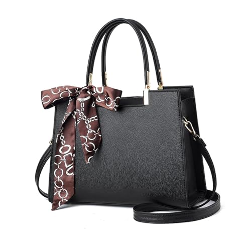 NICOLE & DORIS Elegante Handtaschen Damen Shopper Schultertasche Tote Handtasche PU Leder Mittelgroß Tasche mit Griff Frauen Umhängetasche mit Drei Fächern Schwarz von NICOLE & DORIS