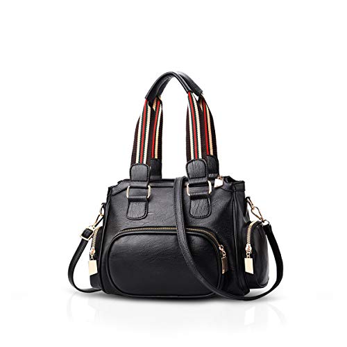 NICOLE & DORIS Handtasche Damen Retro Umhängetasche Weiches Leder PU Schultertasche Satchel Handtasche mit Mehreren Taschen Schwarz von NICOLE & DORIS