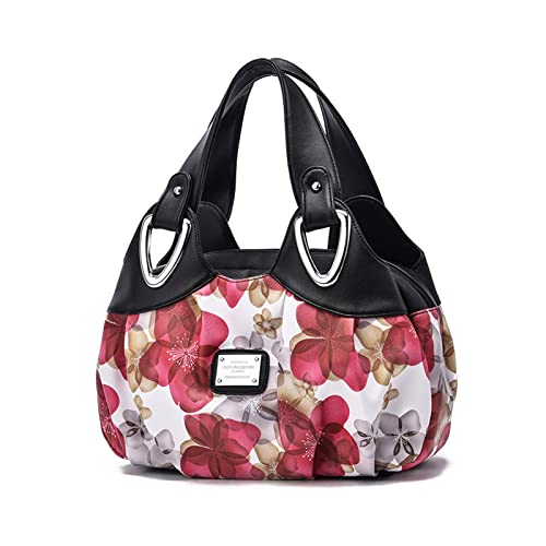 NICOLE & DORIS Handtaschen Damen Designer Tasche Elegante Groß Handtasche Modern Shopper Tote Bag Damentasche mit Blumenmuster Schwarzer Griff/Distel von NICOLE & DORIS