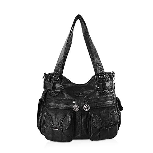 NICOLE & DORIS Handtaschen Damen Lederimitat Umhängetasche Designer Shopper Hobo Taschen Groß Tasche Schwarz von NICOLE & DORIS
