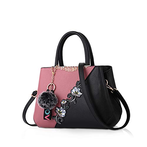 NICOLE & DORIS Handtaschen Damen modische Damenhandtaschen Taschen Damen Umhängetaschen mit Blumenmuster Spleiß Farbe Rosa von NICOLE & DORIS