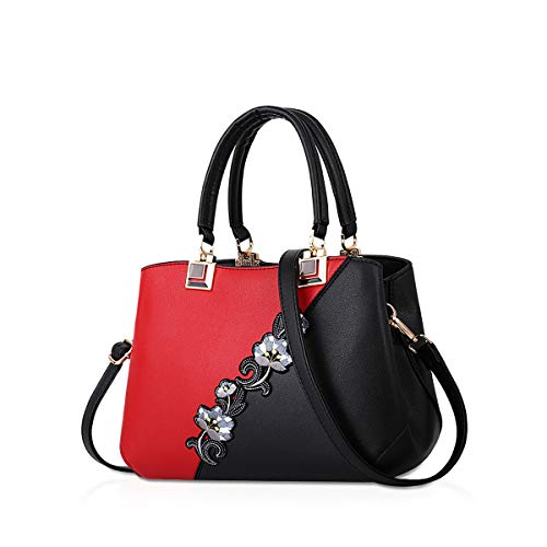 NICOLE & DORIS Handtaschen Damen modische Damenhandtaschen Taschen Damen Umhängetaschen mit Blumenmuster Spleiß Farbe Weinrot von NICOLE & DORIS