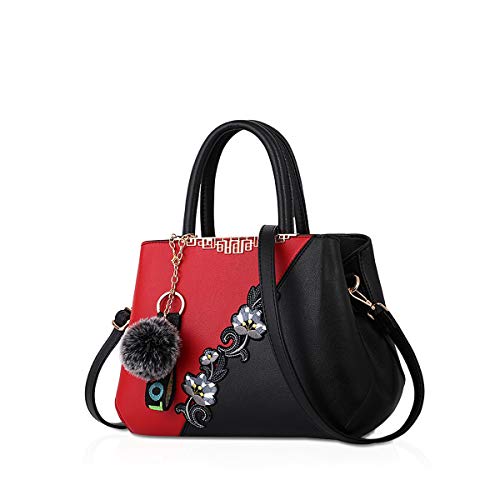 NICOLE & DORIS Handtaschen Damen modische Damenhandtaschen taschen Damen Umhängetaschen mit Blumenmuster Spleiß Farbe Weinrot von NICOLE & DORIS