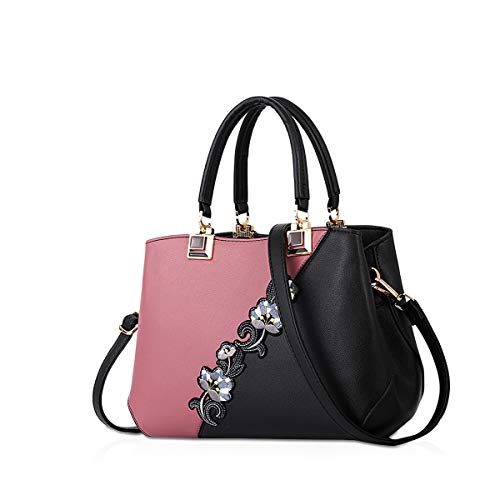 NICOLE & DORIS Handtaschen Damen modische Damenhandtaschen Taschen Damen Umhängetaschen mit Blumenmuster Spleiß Farbe Rosa von NICOLE & DORIS