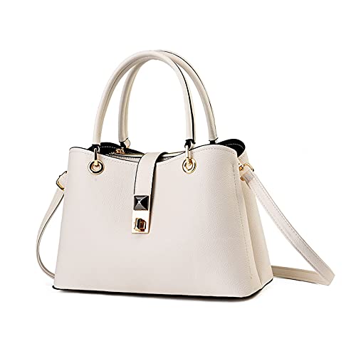 NICOLE & DORIS Klein Tasche Einfach und Elegant Schultertaschen Damen Handtasche mit Fächern Multifunktionale Frauen Umhängetasche Mode Tote Bag mit Top Griff Weiß von NICOLE & DORIS