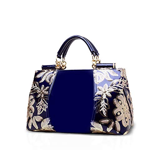 NICOLE&DORIS Handtasche Damen Schultertasche Mode Frauen Umhängetasche Lackleder Handtasche Damen Shopper Taschen Elegant Blau von NICOLE & DORIS