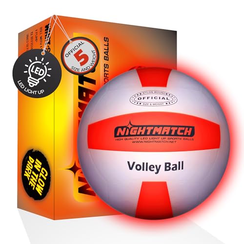 NIGHTMATCH Leuchtender LED Volleyball - Inklusive Ballpumpe und extra Batterien, offizielle Größe und Gewicht (Weiß/Orange) von NIGHTMATCH