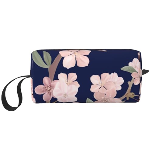 Blumige Kirschblume Sakura Marineblau, Make-up-Tasche, Kosmetiktasche, tragbare Reise-Kulturtasche, Make-up-Tasche, Organizer von NIHAPUDW