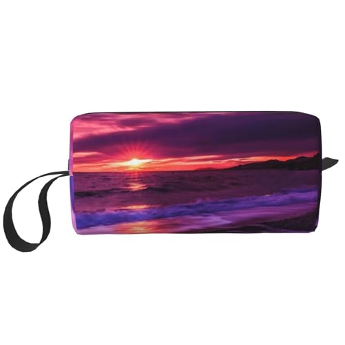 Rosa Strand-Sonnenuntergang Bedruckt, Make-up-Tasche, Kosmetiktasche, tragbare Reise-Kulturtasche, Make-up-Tasche, Organizer von NIHAPUDW