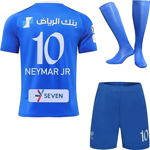NIHMEX 2023/2024 Neymar Jr. #10 Hilal Riyadh Al Heim Kinder Trikot Fußball Neu Saison, Shorts Socken Jugendgrößen (Heim,24) von NIHMEX