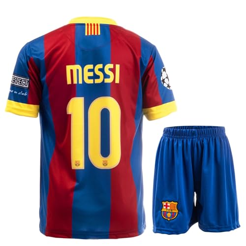 NIHMEX Barcelona Legende Messi #10 Retro Seltenes Fußball Kinder Trikot Shorts Set Jugendgrößen (Messi Blau, 140) von NIHMEX