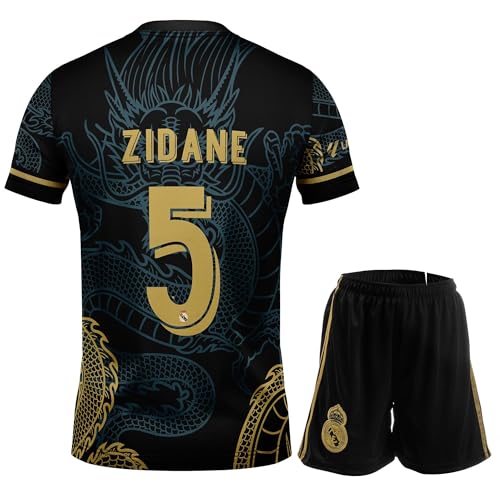 NIHMEX Madrid Legende Zidane #5 Retro Black Dragon Limitierte Sonderedition Seltenes Fußball Kinder Trikot Shorts Set Jugendgrößen (Schwarz,140) von NIHMEX