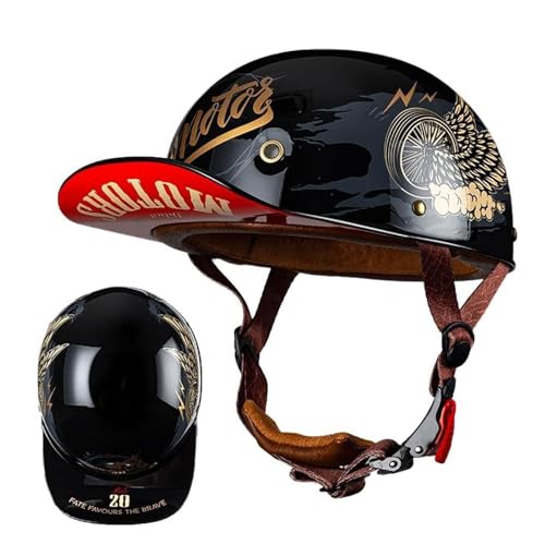 NIKSHI Motorrad Halbschalen Halbhelm Halbschalenhelm Baseballmütze-Helm Baseball Cap Brain-Cap Motorradhelm Mit ECE Cruiser Chopper Scooter Helm Für Bike Cruiser Chopper Moped Scooter,C-XL =（61〜62CM） von NIKSHI