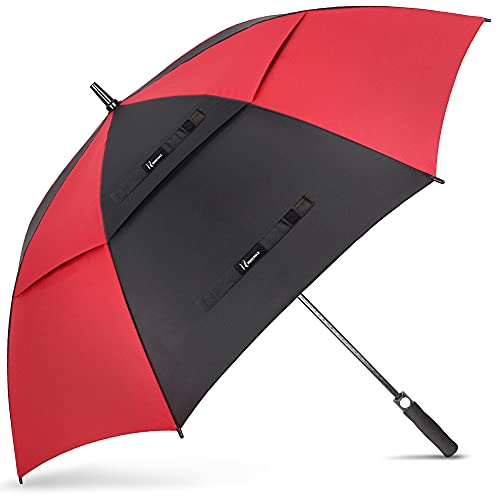 NINEMAX Regenschirm Groß Sturmfest,Golf Stockschirm XL Automatik Auf,62 Inch Regenschirm für Herren Damen,Doppelt üBerdachung BelüFtet(Schwarz/Rot) von NINEMAX