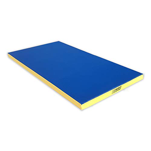 Gymnastikmatte 200 x 100 x 8 cm Turnmatte Weichbodenmatte RG-25 (25kg/m³) Schutzmatte Sportmatte Gästebett (Blau/Gelb) von NIRO
