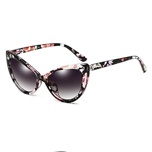 NIUASH Sonnenbrille polarisiert Blumenmuster Cat Eye Sonnenbrille Frauen Fashion Shades Vintage Sonnenbrille UV400 Schwarz Clear Lens-C von NIUASH