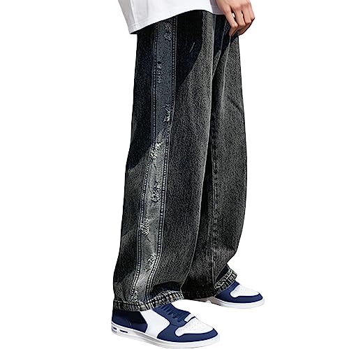 NKPUYT Herren Baggy Jeans Y2K Jeanshose Vintage Denim Hosen Hip Hop Hose Streetwear Straight Leg Jeans Skateboard Jeans mit Weitem Bein Harajuku Denim Pants Gerade Jeanshose Trouser von NKPUYT