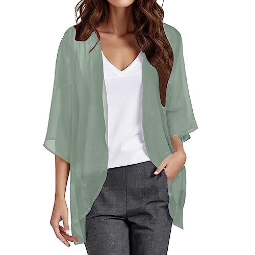 NKPUYT Strickjacke Damen Sommer Weiß Jacke Cardigan Damen Sommer Lang Weiß Strand Cover Up Open Front Cardigan von NKPUYT