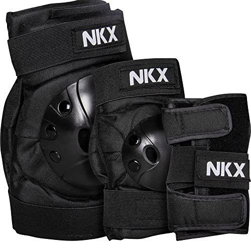 NKX Kids Pro Schutzausrüstungs-Set für mehrere Sportarten, Skateboarden, Roller, Inline-Skating, Radfahren, BMX, Fahrrad, 3er-Pack (Schwarz, M) von NKX Sports