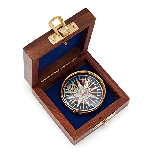 NKlaus 5 cm Kompass Windroseblatt Messing - Kupfer in der Holzbox 8 x 8 x 3,5cm Geschenk 11675 von NKlaus