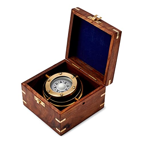 NKlaus Maritim Kompass kardanisch aufgehängt in Holzbox 11,5x11,5x8,5cm Dekoration 11683 von NKlaus