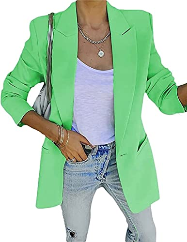 NLAVW Damen Blazer Jacke Langarm Kleid Revers Zweireiher Elegante Jacke Retro Strickjacke Plus Size,Grün,S von NLAVW