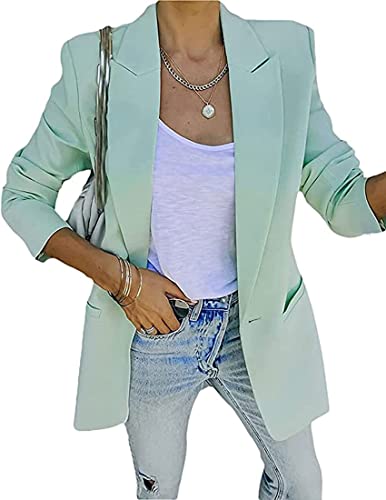 NLAVW Damen Blazer Jacke Langarm Kleid Revers Zweireiher Elegante Jacke Retro Strickjacke Plus Size,Light Green,L von NLAVW