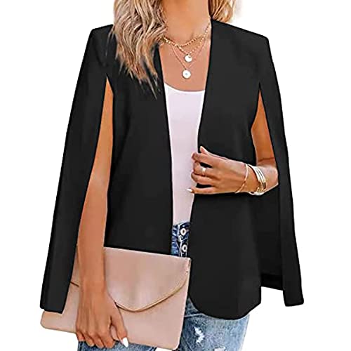 NLAVW Damen Cape Blazer Split Sleeves Open Front Solid Elegant Business Jacket Workwear Professional Office,Schwarz,L von NLAVW